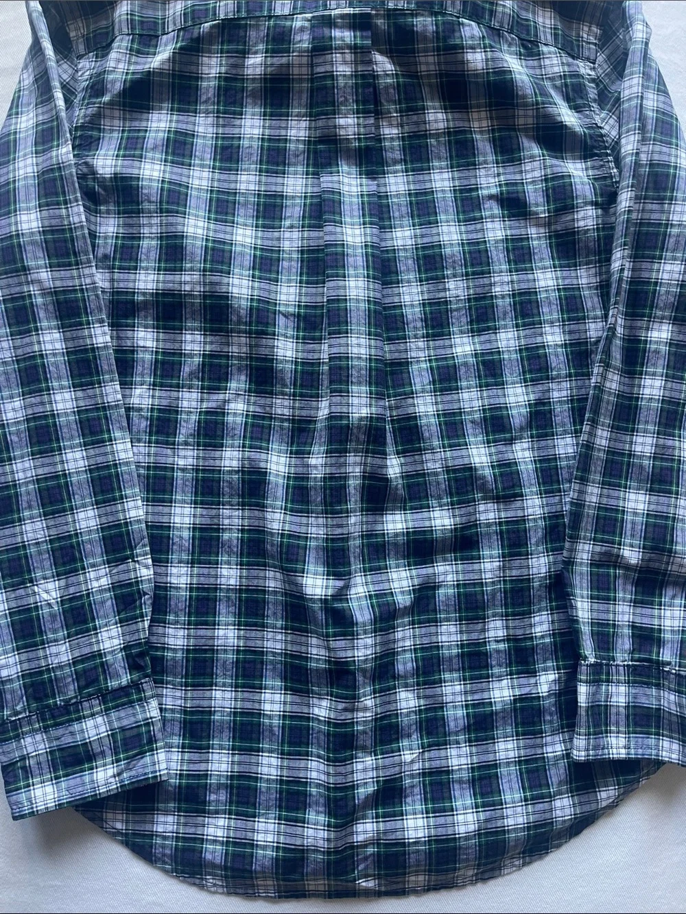 Ralph Lauren Boys Size 10-12 Navy, Green & White Plaid Button-Down Shirt